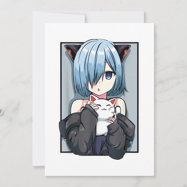 Anime Girl Neko Catgirl Pastel Kawaii Cat Manga Ja Invitation (Front)