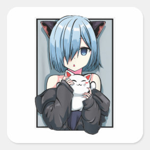 Anime Girl Neko Catgirl Pastel Kawaii Cat Manga Ja Square Sticker