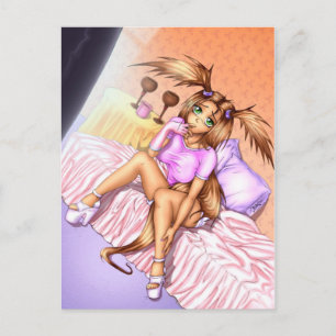 Anime Girl Nikki on Bed Postcard