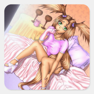 Anime Girl Nikki on Bed Square Sticker