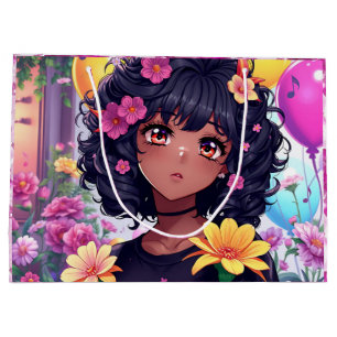 Anime Girl of Colour Birthday Large Gift Bag