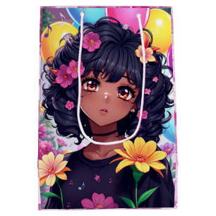 Anime Girl of Colour Birthday Medium Gift Bag
