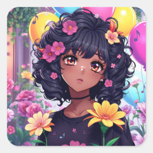 Anime Girl of Colour Birthday Square Sticker