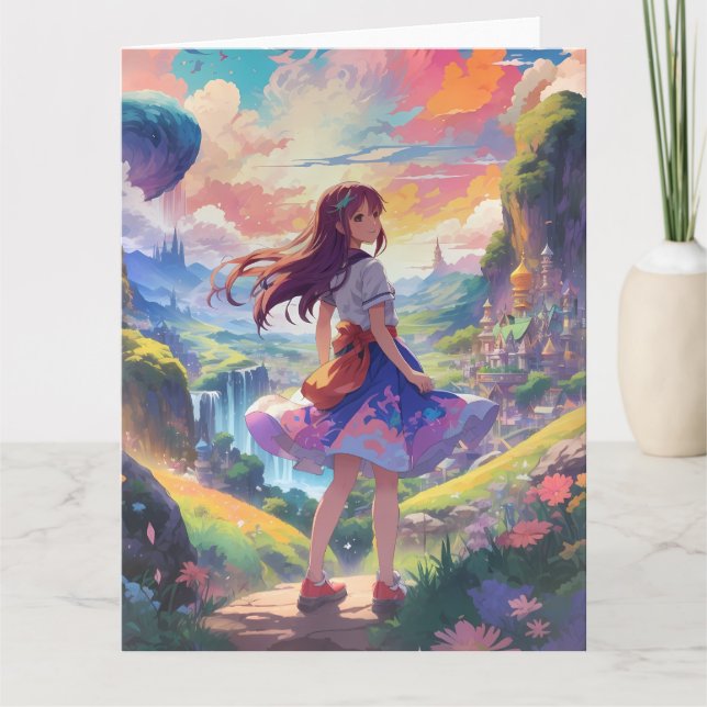 Anime Girl on Adventure Large  Card (Front)