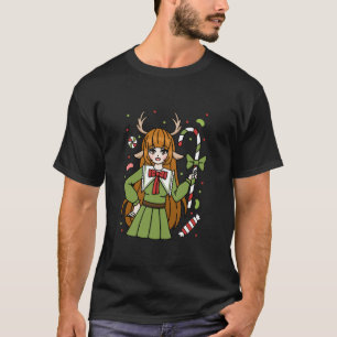 Anime Girl Otaku Anime Lover Christmas Candy Cane T-Shirt