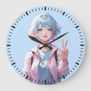 Anime girl peace sign design large clock