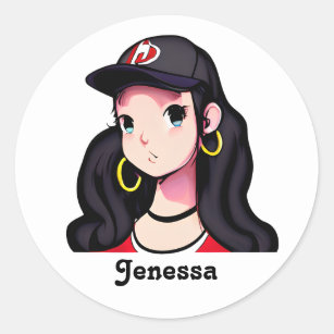 Anime Girl Personalised  Classic Round Sticker