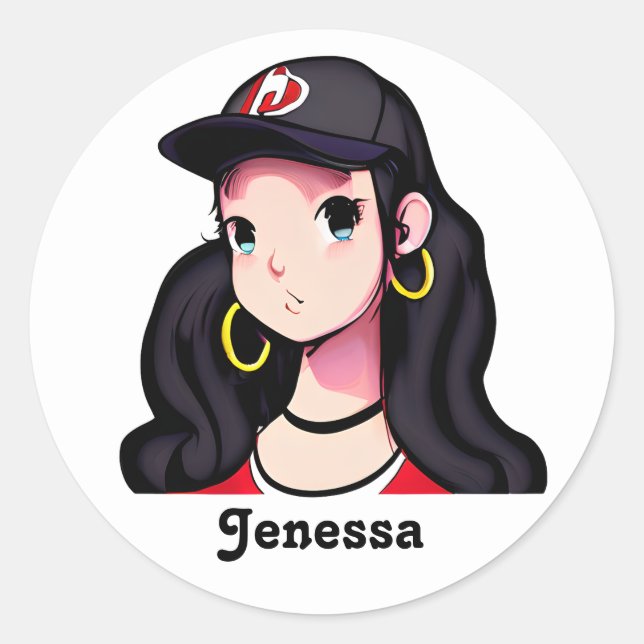 Anime Girl Personalised  Classic Round Sticker (Front)