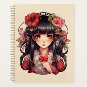Anime girl pink flowers planner