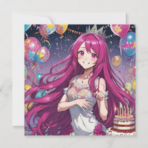 Anime Girl pinki birthday Invitation
