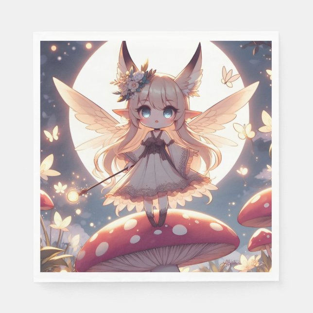 Anime Girl Pixie Hippie Moon Fairy Napkin (Front)