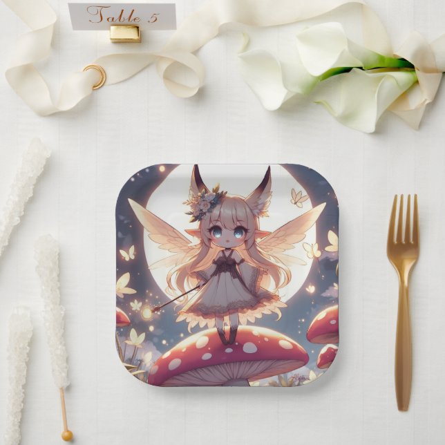 Anime Girl Pixie Hippie Moon Fairy Paper Plate (Wedding)
