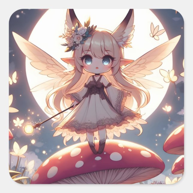 Anime Girl Pixie Hippie Moon Fairy Square Sticker (Front)