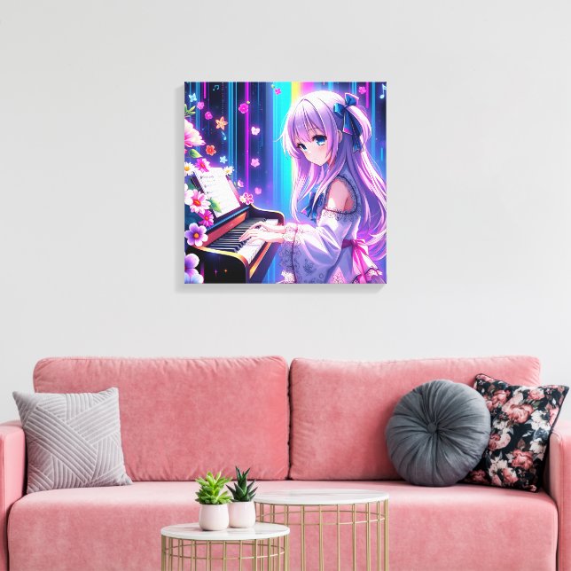 Anime Girl Playing Piano   Canvas Print (Insitu(LivingRoom))