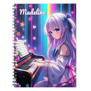 Anime Girl Playing Piano Personalised Notebook