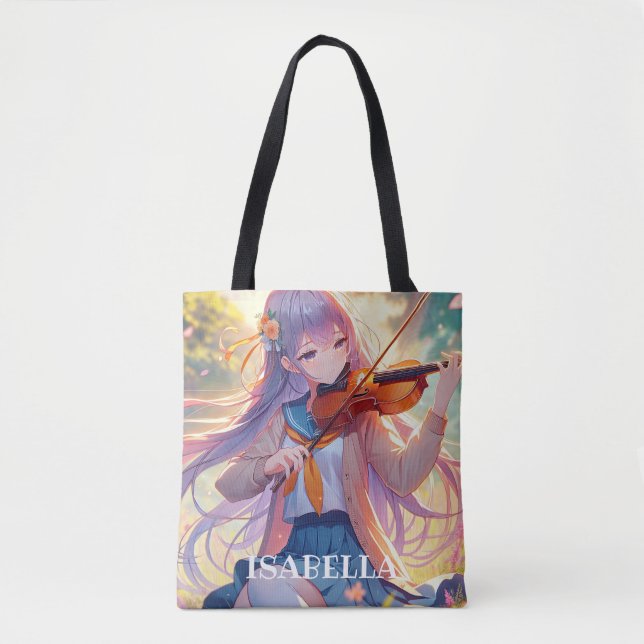 Anime Girl Playing the Violin Personalised Tote Bag (Front)