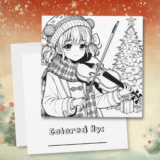 Anime Girl Playing Viola Christmas Colouring Page