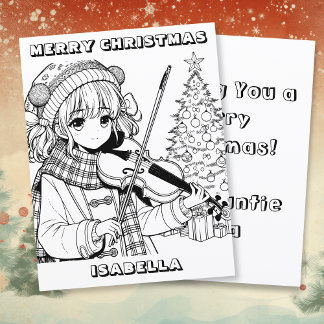 Anime Girl Playing Viola Christmas Colouring Page