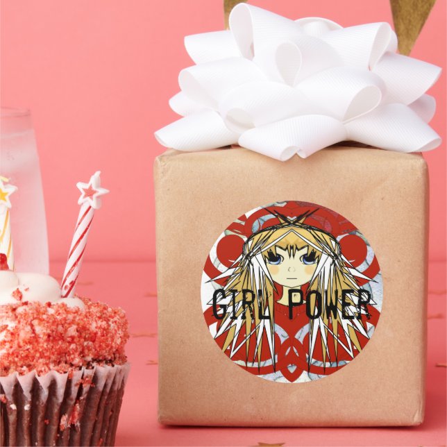 Anime Girl Power Classic Round Sticker (Party)