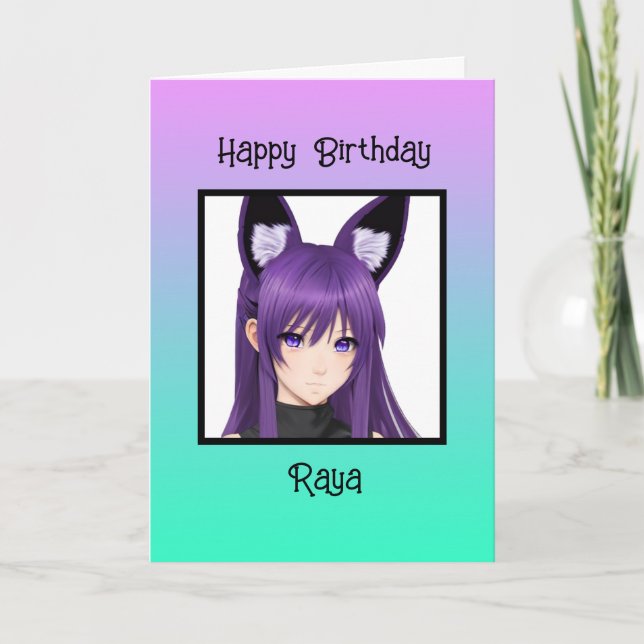 Anime Girl Purple Birthday Personalised Card (Front)
