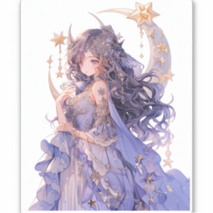 Anime Girl Purple Moon Princess Fantasy Art