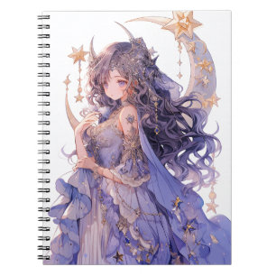 Anime Girl Purple Moon Princess Fantasy Art Notebook