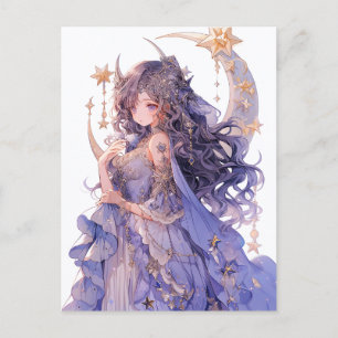 Anime Girl Purple Moon Princess Fantasy Art Postcard