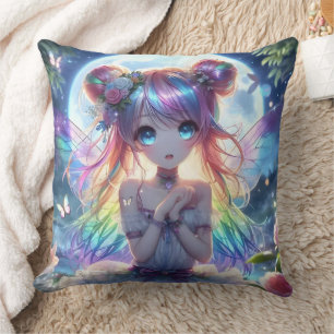 Anime Girl Rainbow Hair Singing Moon Fairy Cushion