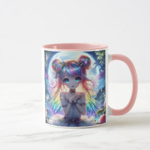 Anime Girl Rainbow Hair Singing Moon Fairy Mug