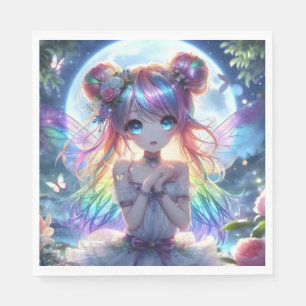 Anime Girl Rainbow Hair Singing Moon Fairy Napkin
