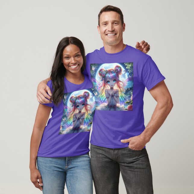 Anime Girl Rainbow Hair Singing Moon Fairy T-Shirt (Unisex)