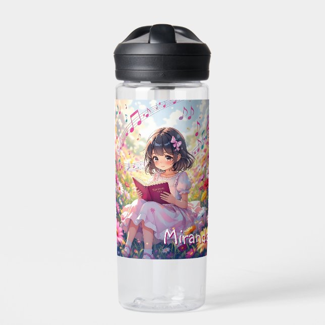Anime Girl Reading Personalised  Water Bottle (Front)