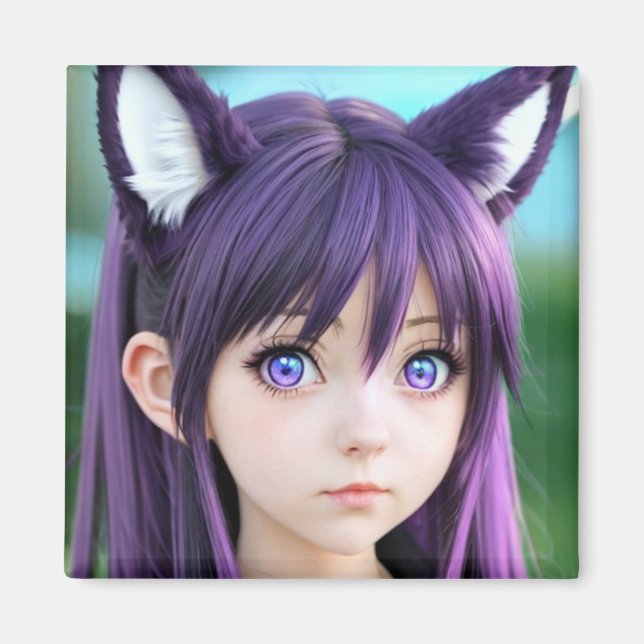 Anime Girl Realistic Fox Ears Magnet (Front)