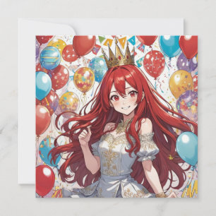 Anime Girl Red birthday Invitation