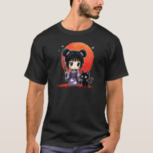 Anime Girl Samurai Cat Raglan Baseball Tee