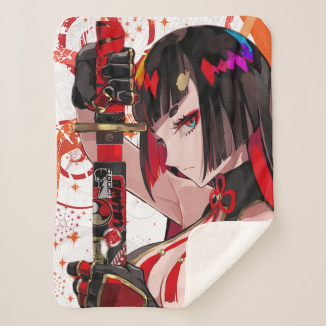 Anime girl Samurai  Sherpa Blanket (Front)
