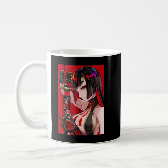 Anime Girl Samurai Waifu Japanese Aesthetic Otaku  Coffee Mug (Left)