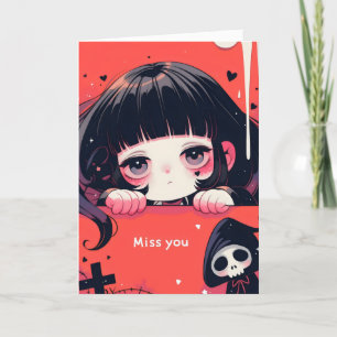 Anime Girl Scary Miss You Holiday Card