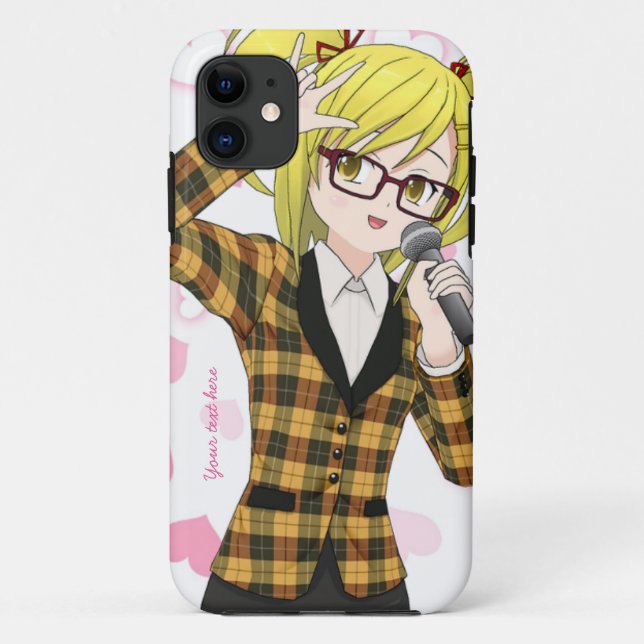 Anime Girl Singing Karaoke Customisable Phone Case (Back)