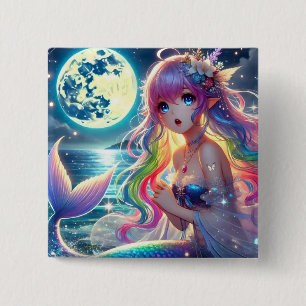 Anime Girl Singing Moonlight Pixie Rainbow Mermaid 15 Cm Square Badge