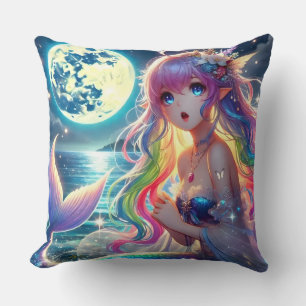 Anime Girl Singing Moonlight Pixie Rainbow Mermaid Cushion