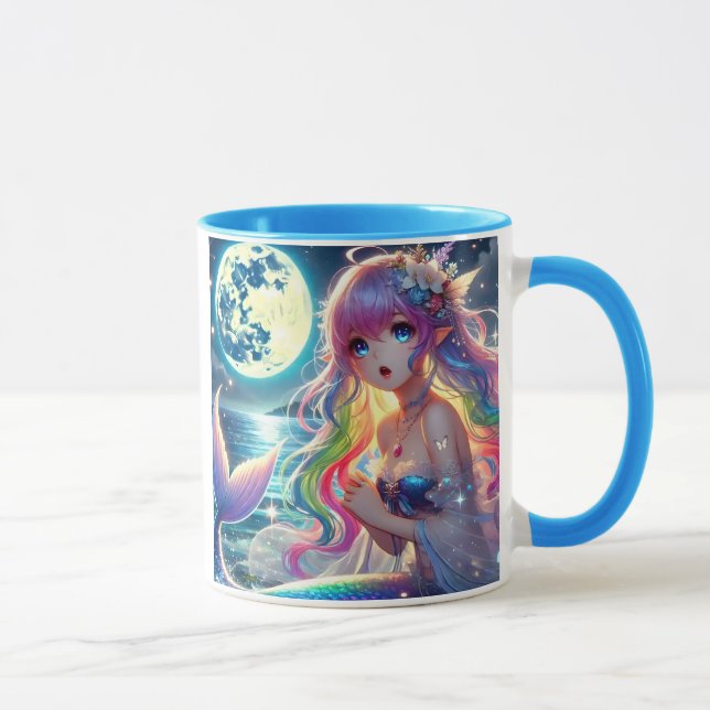 Anime Girl Singing Moonlight Pixie Rainbow Mermaid Mug (Right)