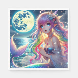 Anime Girl Singing Moonlight Pixie Rainbow Mermaid Napkin