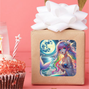 Anime Girl Singing Moonlight Pixie Rainbow Mermaid Square Sticker