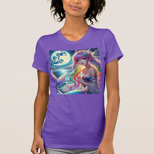 Anime Girl Singing Moonlight Pixie Rainbow Mermaid T-Shirt (Front)