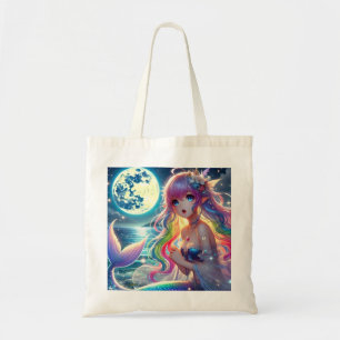 Anime Girl Singing Moonlight Pixie Rainbow Mermaid Tote Bag