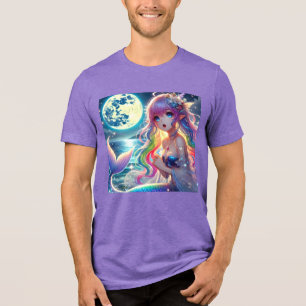 Anime Girl Singing Moonlight Pixie Rainbow Mermaid Tri-Blend Shirt
