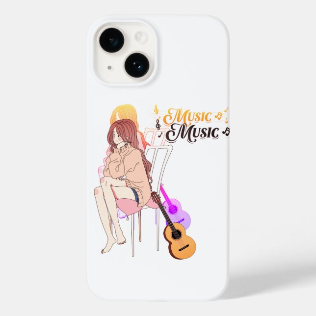 Anime Girl Sitting with getar& Music Notes–Aesthe Case-Mate iPhone Case (Back)
