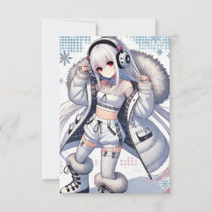 Anime girl ski Flat Card
