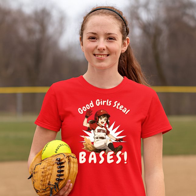Anime Girl Softball Player Stealing Base T-Shirt (Creator Uploaded)
